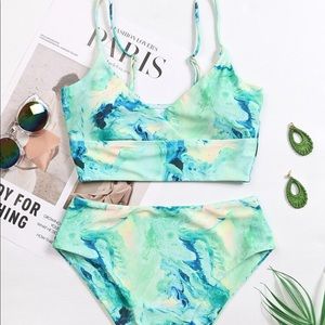 Oil Painting High Waisted Bikini Swimsuit